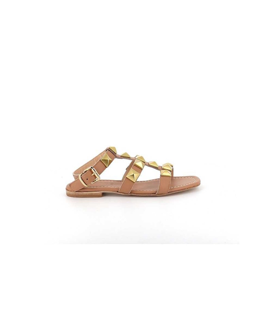 Sandalen En Blote Voeten | Osmose Nawel Beige Lederen Sandaal Met Studs