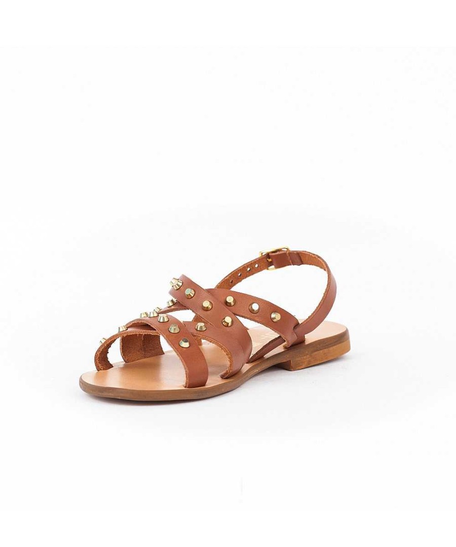 Sandalen En Blote Voeten | Osmose Camelleren Sandaal Met Gouden Stud, Gesigneerd Osmose.