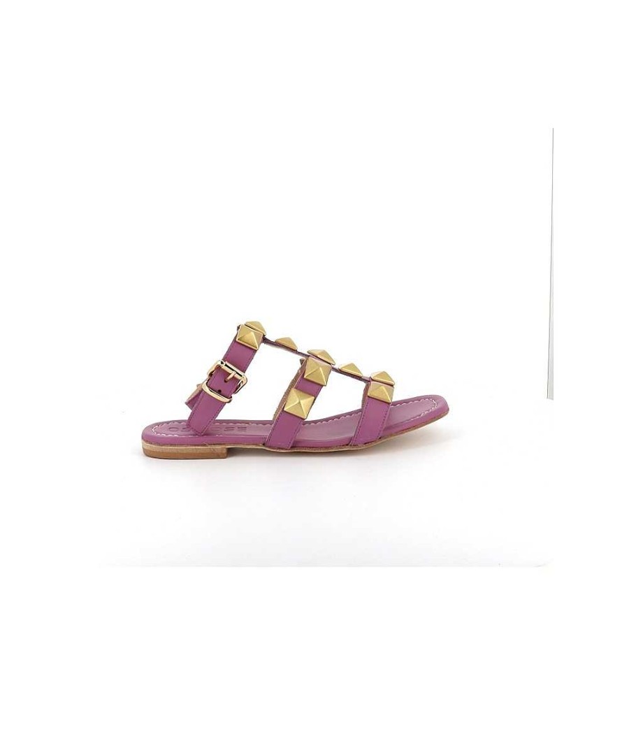 Sandalen En Blote Voeten | Osmose Nawel Paars Lederen Sandaal Met Studs