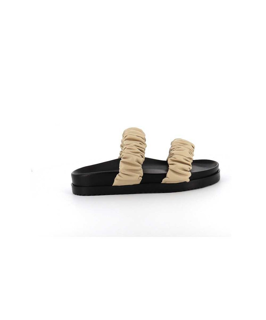 Sandalen En Blote Voeten | Osmose Rosa Geplooide Beige Leren Sandaal