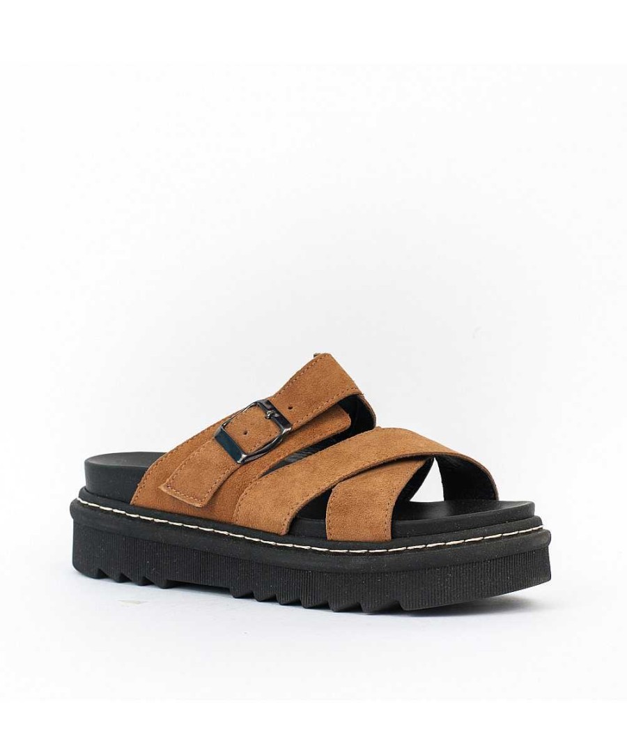 Sandalen En Blote Voeten | Osmose Camel Suede Sandaal Met Gekruiste Bandjes, Osmose Shoes Paris.