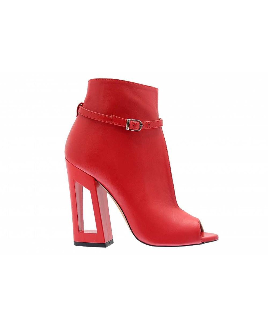 Laarzen - Enkellaarzen | Osmose Fascineer Met Sublieme Dames Zomerenkellaarzen In Rood Leer Met Osmoseshoes Met Hak