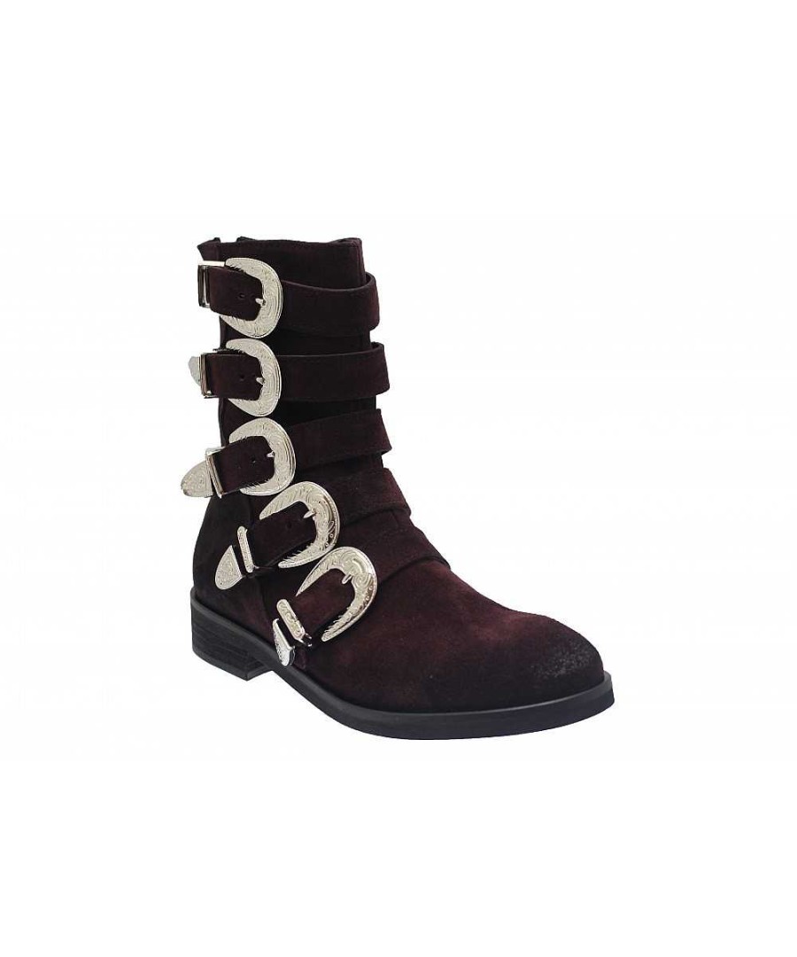 Laarzen - Enkellaarzen | Osmose Bikers Chic A La Frenchy Osmose-Schoenen: Laarzen Met Ronde Neus In Bordo-Suede