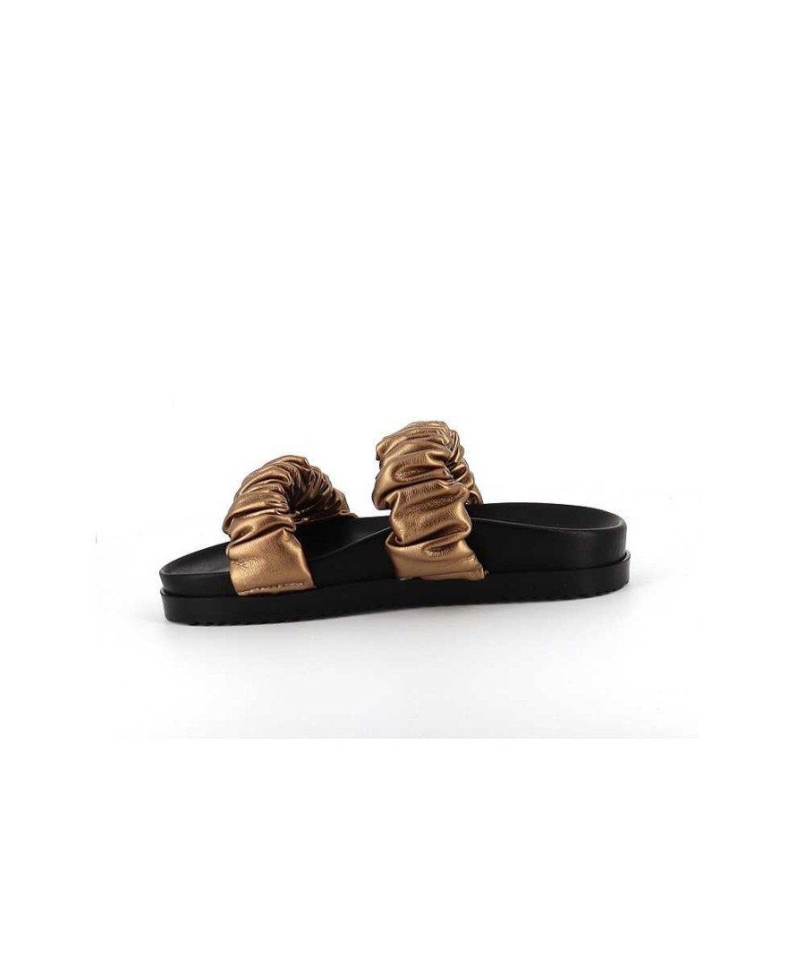 Sandalen En Blote Voeten | Osmose Rosa Geplooide Bronzen Leren Sandaal