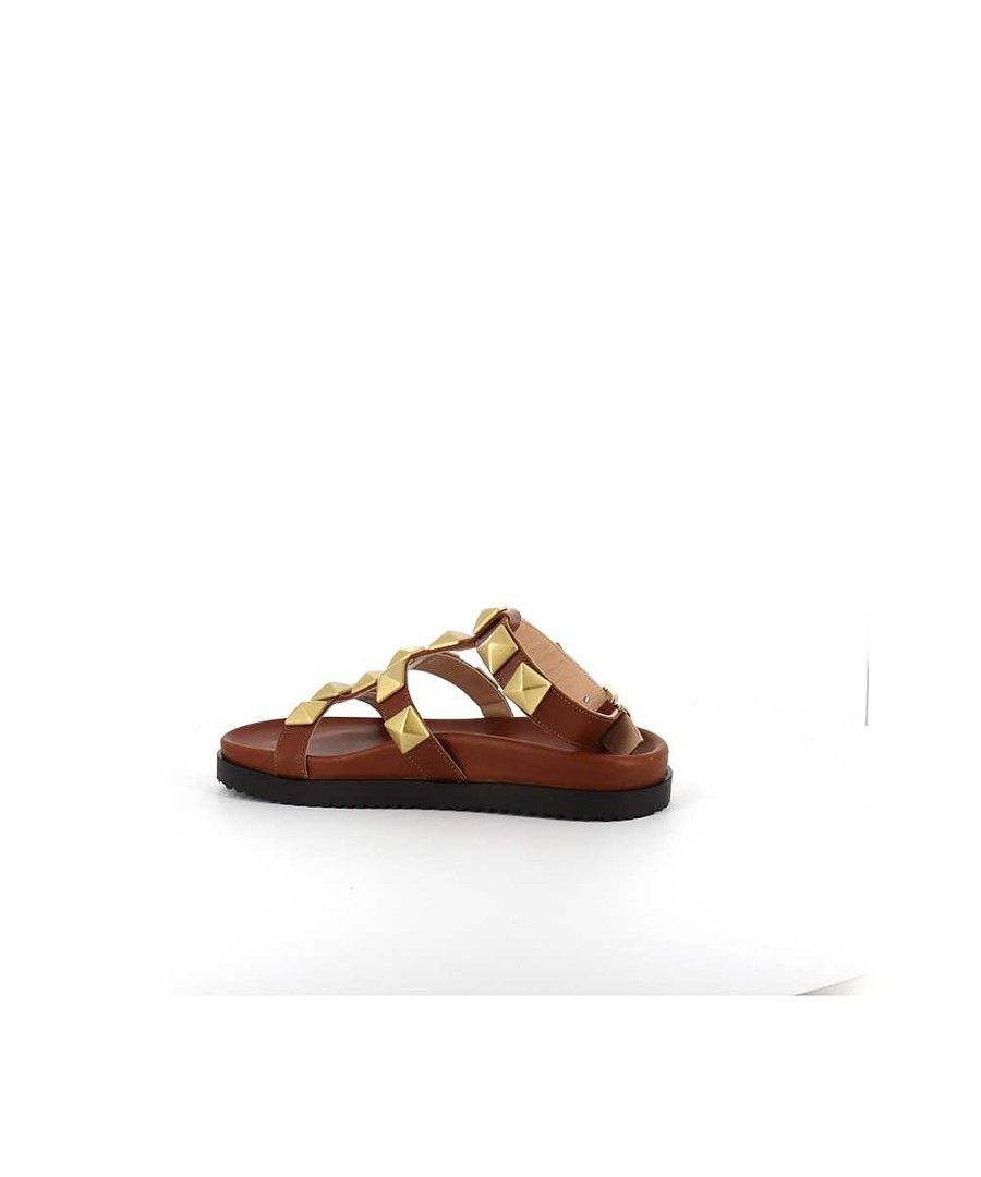 Sandalen En Blote Voeten | Osmose Zia Camel Leren Sandaal Met Gouden Stud