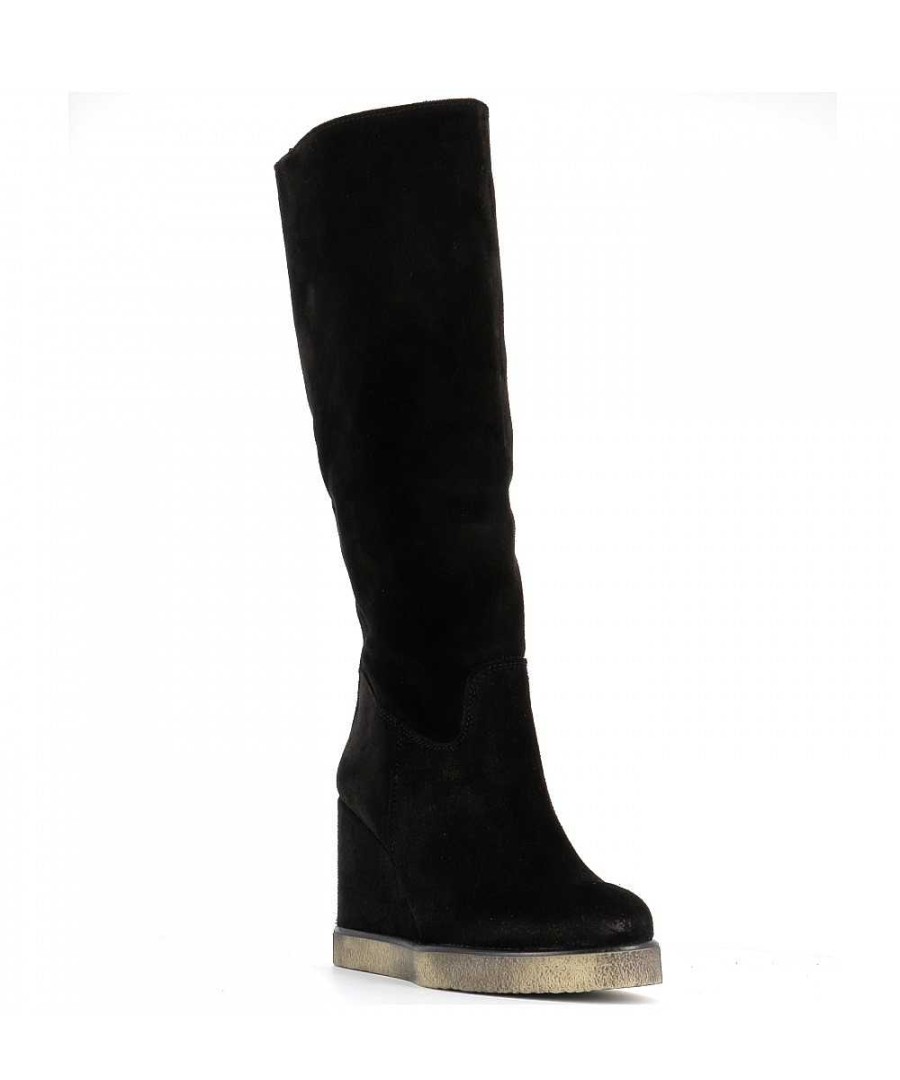 Laarzen | Osmose Fella Boot Zwart Suede Sleehak