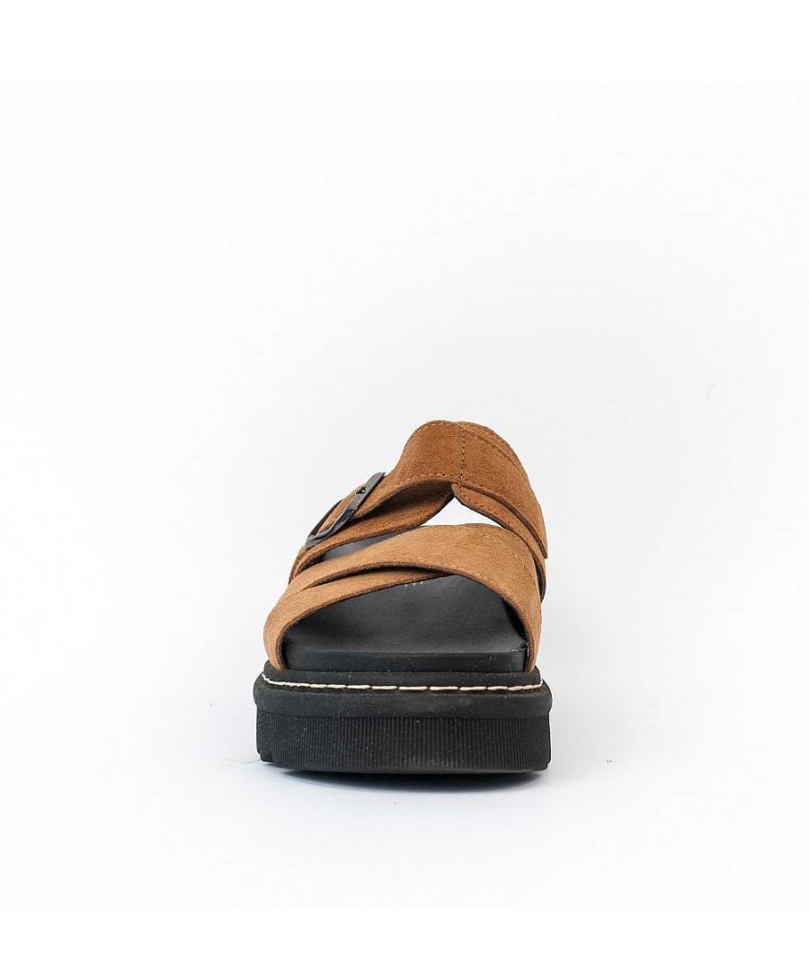 Sandalen En Blote Voeten | Osmose Camel Suede Sandaal Met Gekruiste Bandjes, Osmose Shoes Paris.