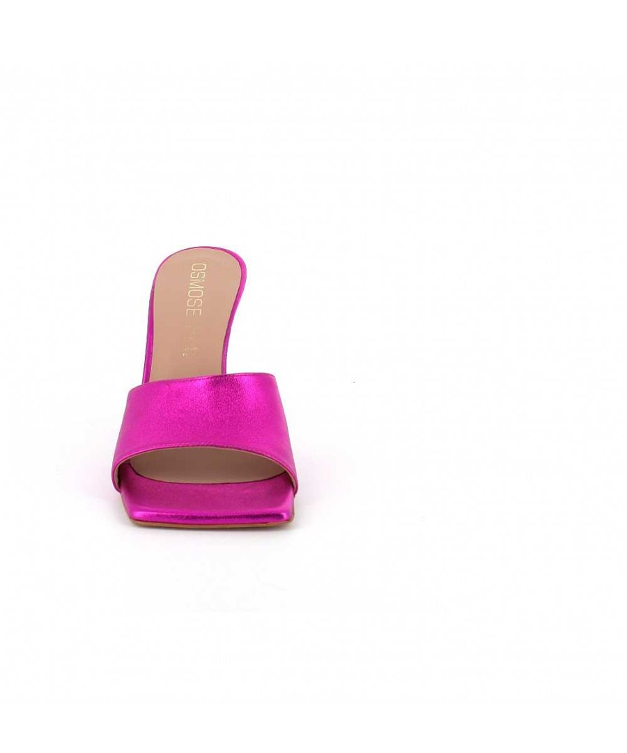 Sandalen En Blote Voeten | Osmose Mule Signee Osmose Schoenen Parijs, Zacht Leer Metallic Fuschia.