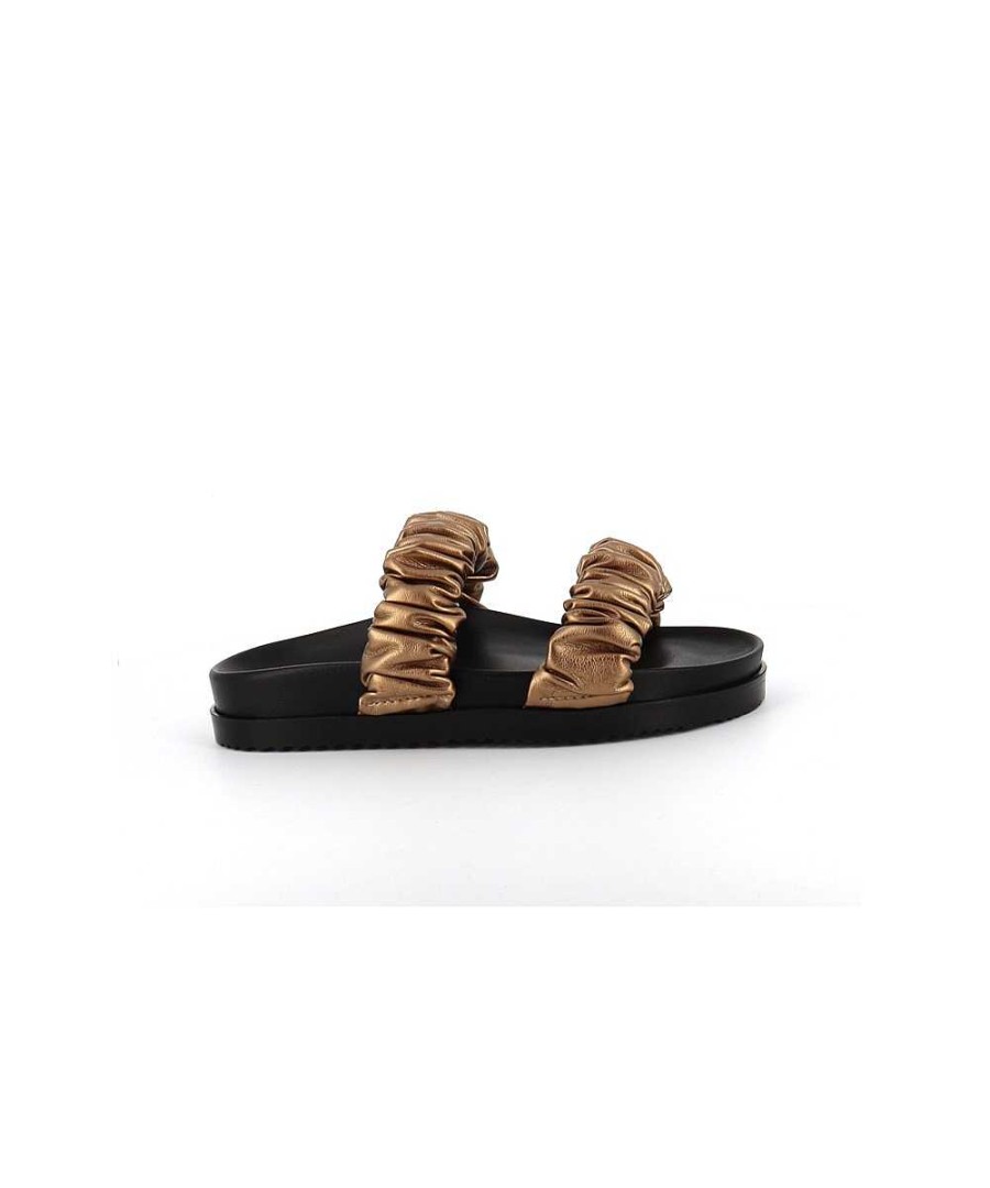 Sandalen En Blote Voeten | Osmose Rosa Geplooide Bronzen Leren Sandaal