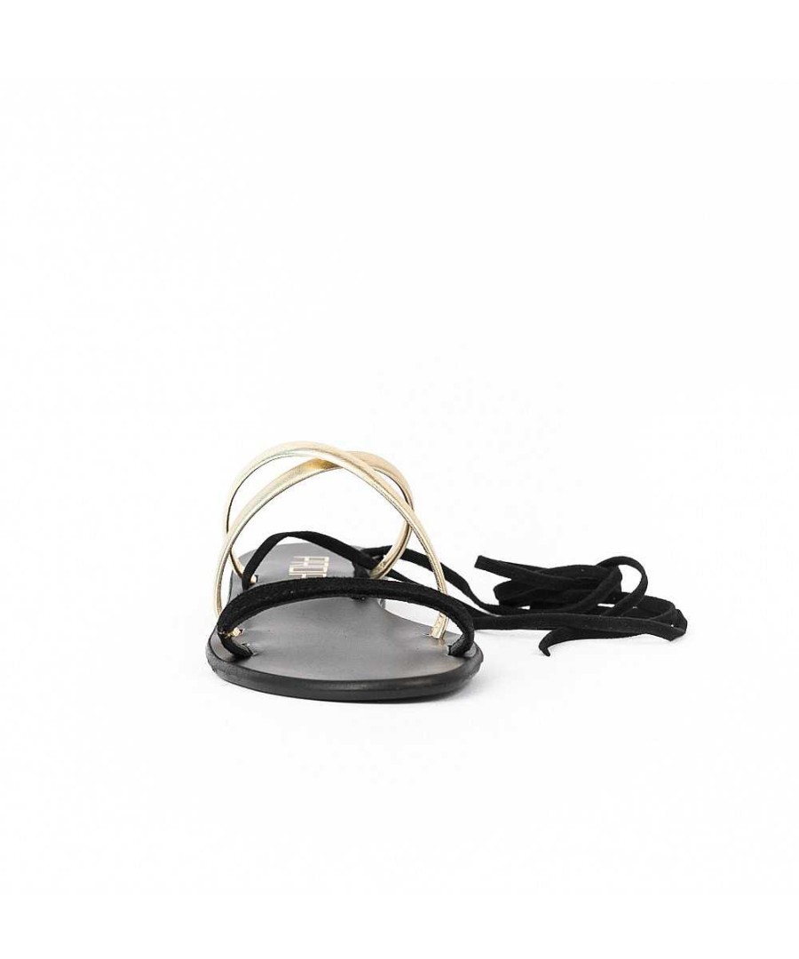 Sandalen En Blote Voeten | Osmose Zwarte En Platina Suede Platte Stringsandaal, Osmose Shoes Paris.