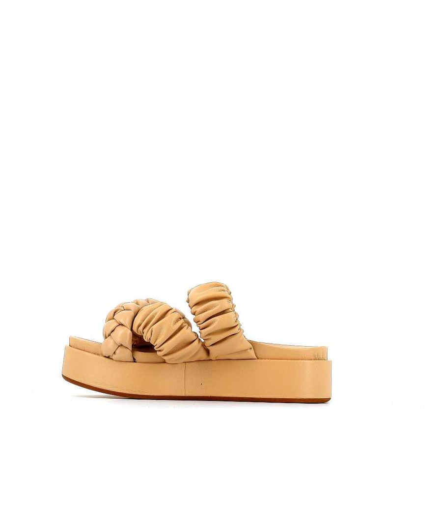 Sandalen En Blote Voeten | Osmose Dea Beige Lederen Gevlochten Sandaal