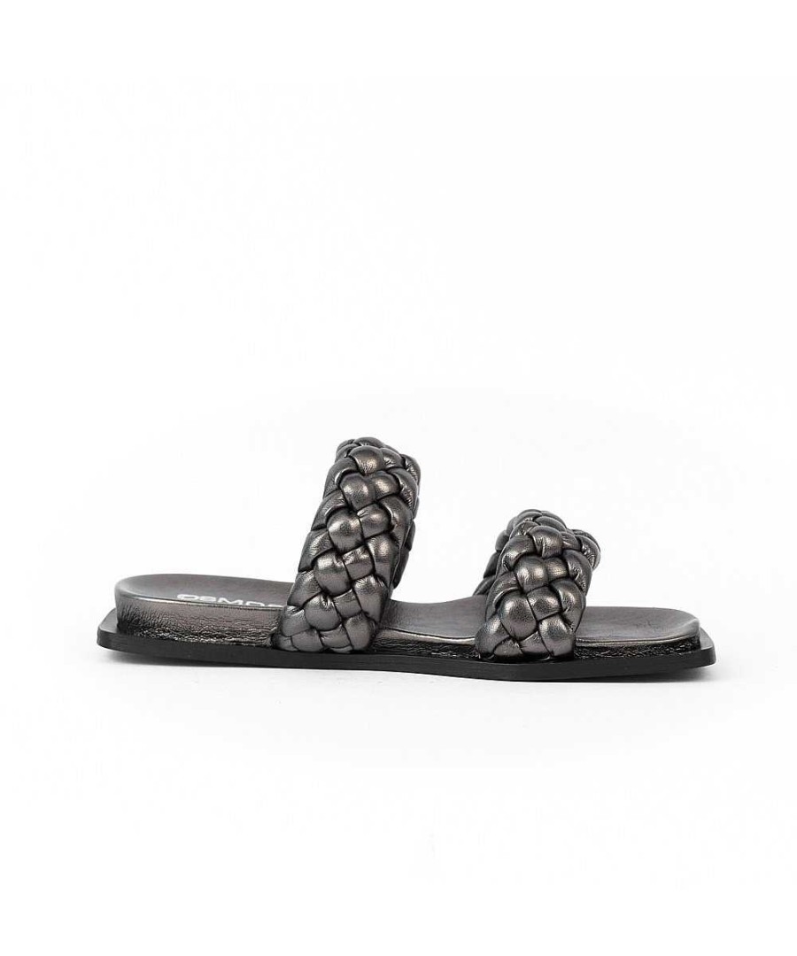 Sandalen En Blote Voeten | Osmose Cessou-Sandaal: Metallic Grijs Leer Met Dubbel Gedraaide Riem En Vierkante Neus