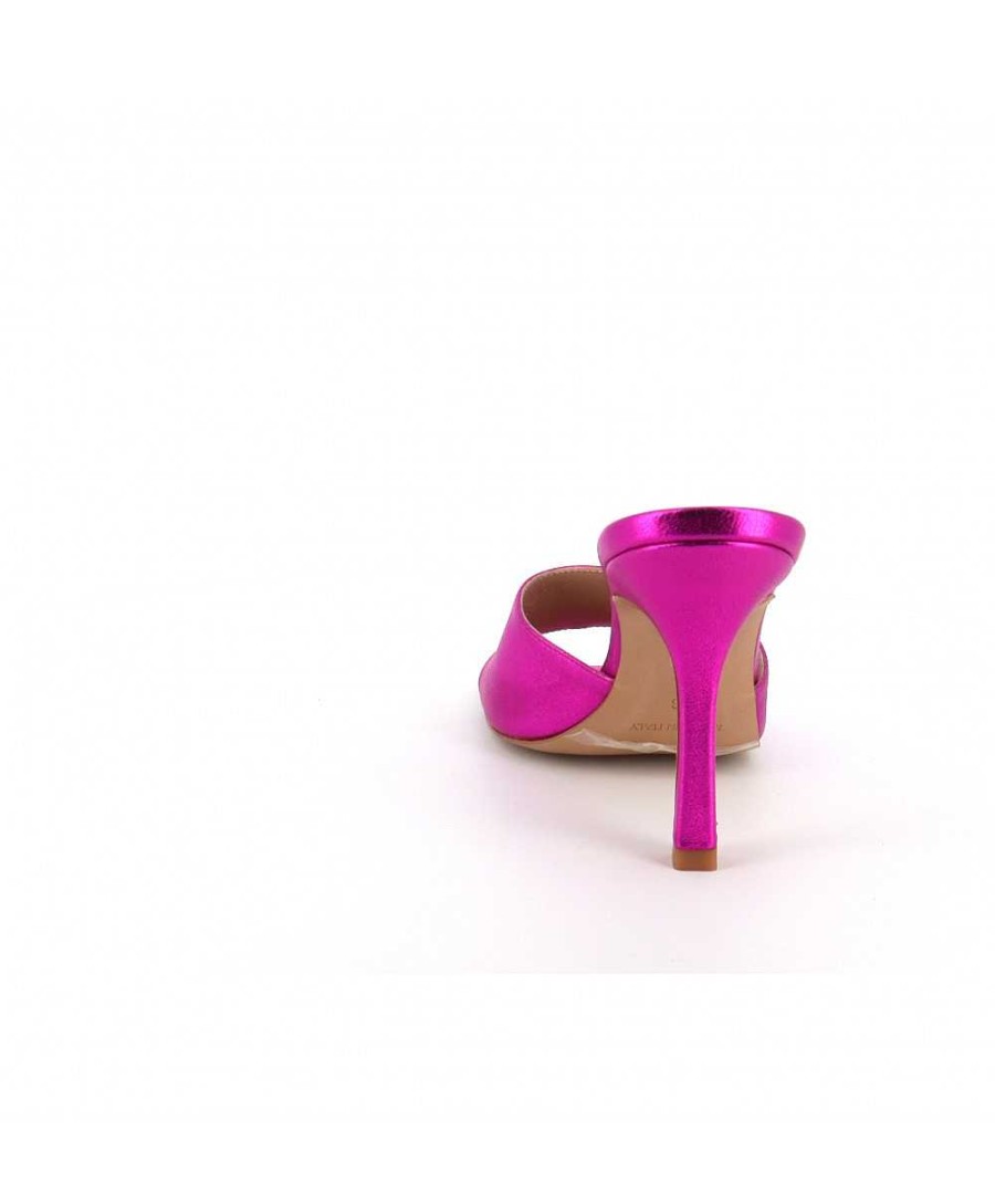 Sandalen En Blote Voeten | Osmose Mule Signee Osmose Schoenen Parijs, Zacht Leer Metallic Fuschia.