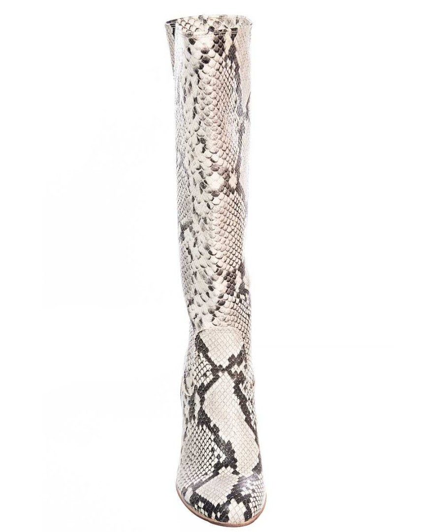 Laarzen | Osmose La Note Sauvage Chic In Beige Python Dameslaars Met Vierkante Hak Osmose