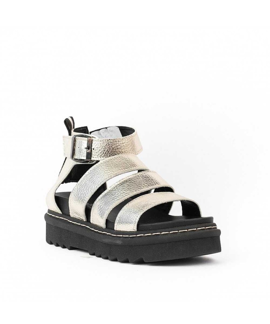 Sandalen En Blote Voeten | Osmose Sandaal Met Leren Bandjes Van Platina, Osmose Shoes Paris.