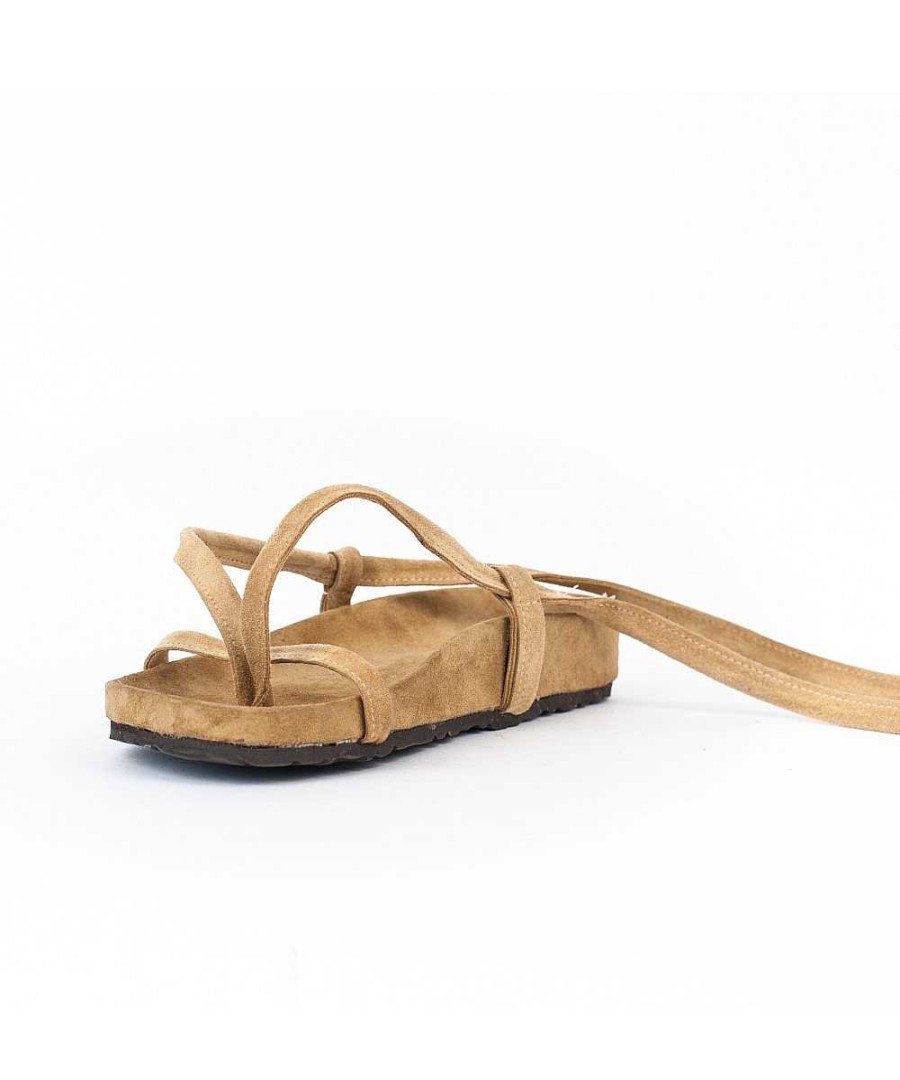 Sandalen En Blote Voeten | Osmose Beige Suede Sandaal Tussen Vinger En Touwtje