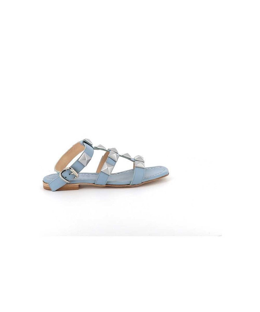 Sandalen En Blote Voeten | Osmose Nawel Blauw Leren Sandaal Met Studs