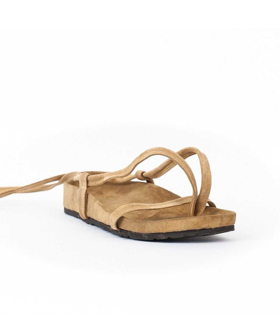 Sandalen En Blote Voeten | Osmose Beige Suede Sandaal Tussen Vinger En Touwtje