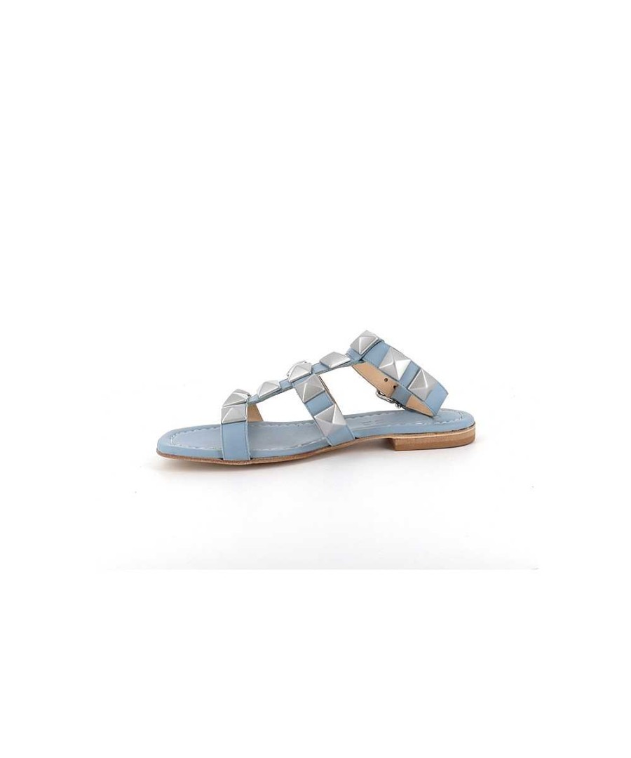 Sandalen En Blote Voeten | Osmose Nawel Blauw Leren Sandaal Met Studs