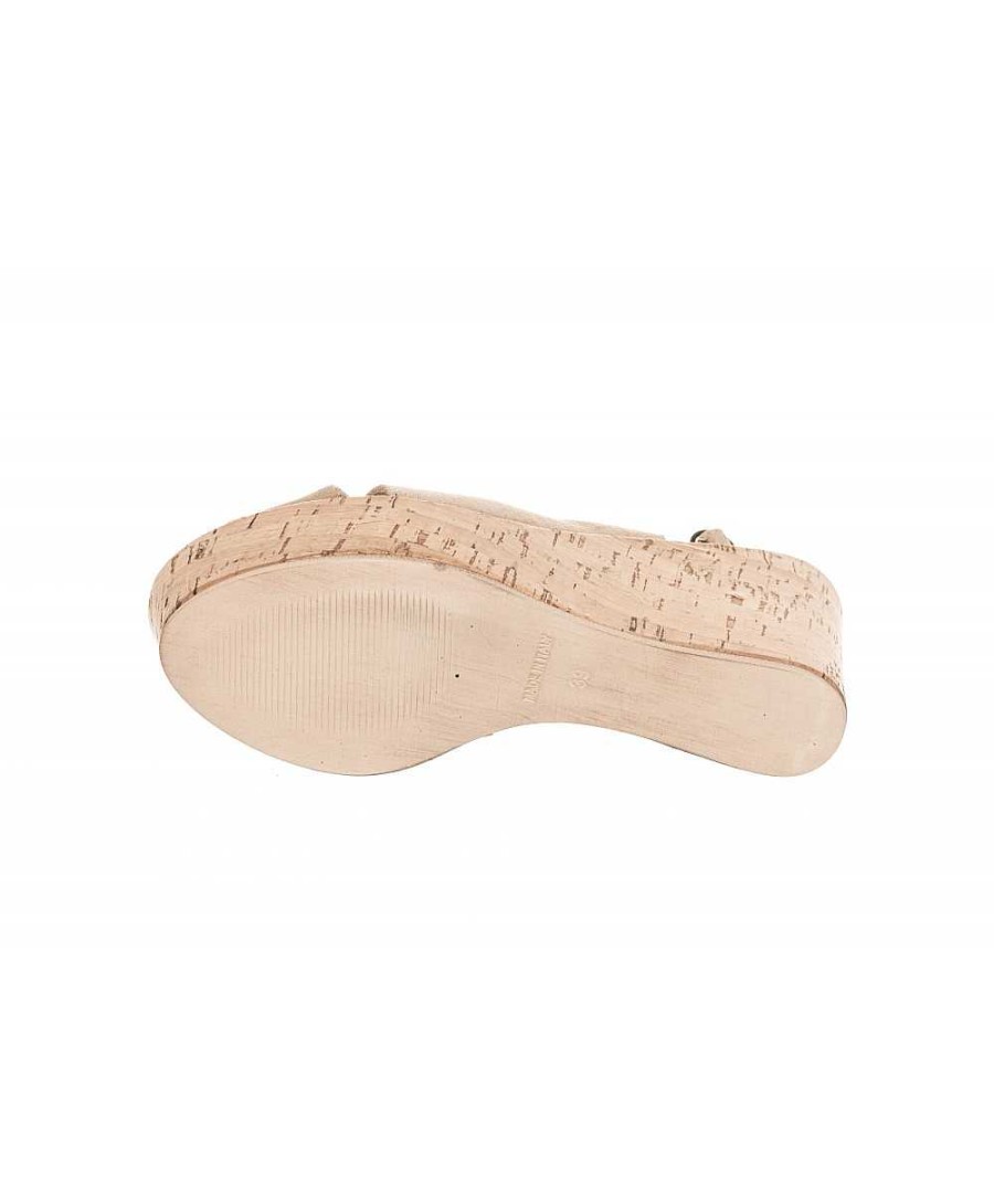 Gecompenseerd | Osmose Beige Suede Sandaal Met Sleehak